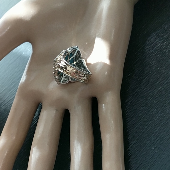 GEMS EN VOGUE Oval Turquoise Hammered Band Ring 5 - Picture 6 of 9